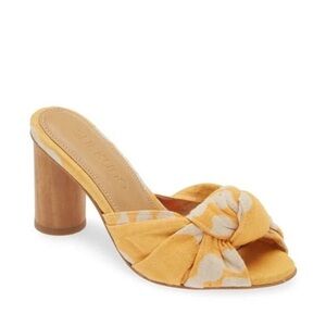 SHEKUDO Yellow White Knot Mule Heels Open Toe Block Heel Sandals Women's Size 9